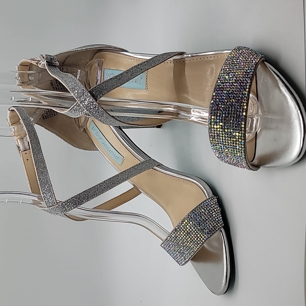 BETSEY JOHNSON sz 9 Bella bling rhinestone glitter sandal block heel AMA…